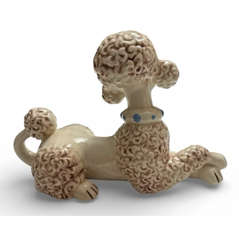 Ceramic Poodle Large White Brown 1960's Atlantic Mold 11